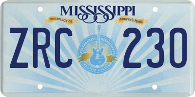 MS license plate ZRC230