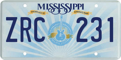 MS license plate ZRC231