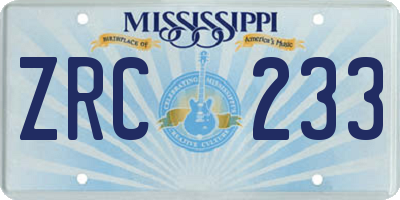 MS license plate ZRC233