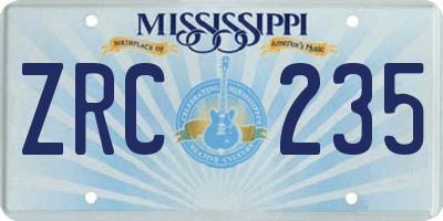 MS license plate ZRC235