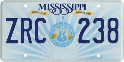 MS license plate ZRC238