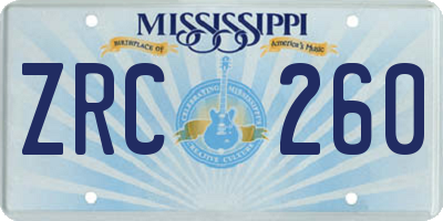 MS license plate ZRC260