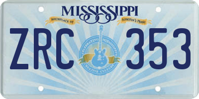 MS license plate ZRC353