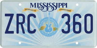 MS license plate ZRC360