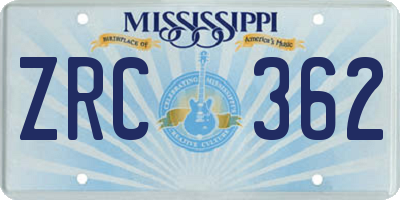 MS license plate ZRC362