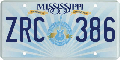 MS license plate ZRC386