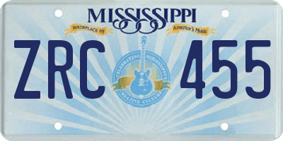MS license plate ZRC455
