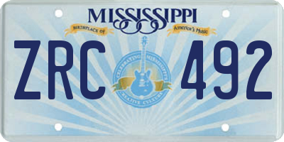 MS license plate ZRC492