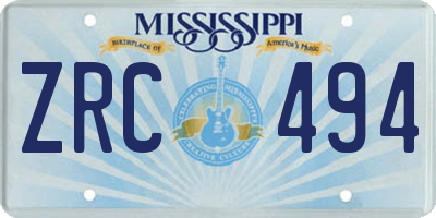 MS license plate ZRC494