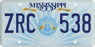 MS license plate ZRC538