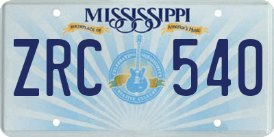 MS license plate ZRC540
