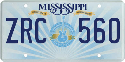 MS license plate ZRC560