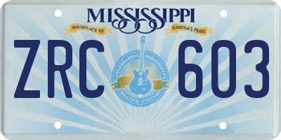 MS license plate ZRC603