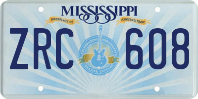 MS license plate ZRC608