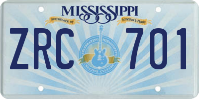 MS license plate ZRC701