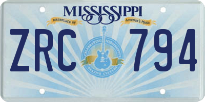MS license plate ZRC794