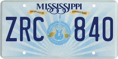 MS license plate ZRC840