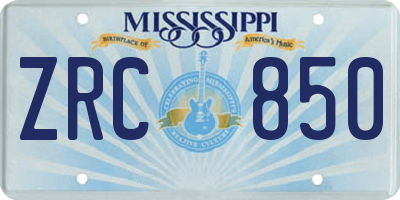 MS license plate ZRC850