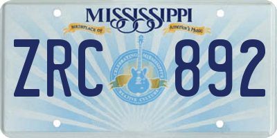 MS license plate ZRC892