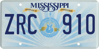 MS license plate ZRC910