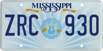 MS license plate ZRC930