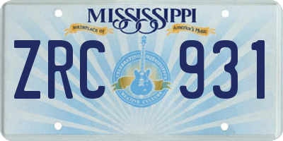 MS license plate ZRC931