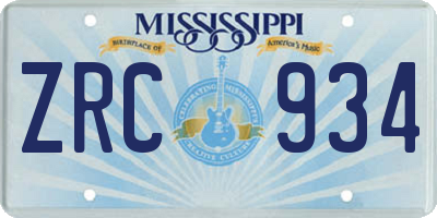 MS license plate ZRC934