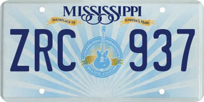 MS license plate ZRC937