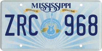 MS license plate ZRC968