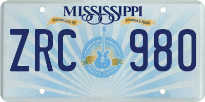 MS license plate ZRC980