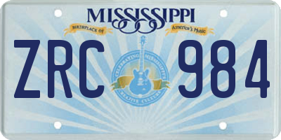 MS license plate ZRC984