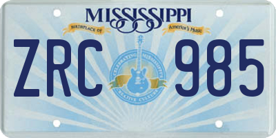 MS license plate ZRC985
