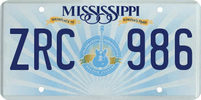 MS license plate ZRC986