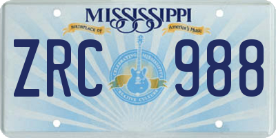 MS license plate ZRC988