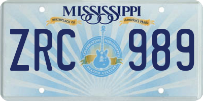 MS license plate ZRC989