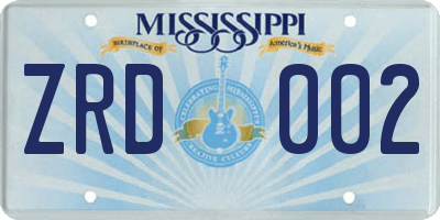 MS license plate ZRD002