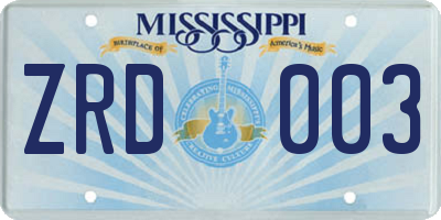 MS license plate ZRD003