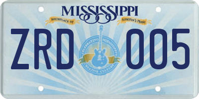 MS license plate ZRD005