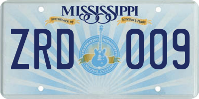 MS license plate ZRD009