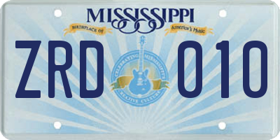 MS license plate ZRD010