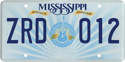 MS license plate ZRD012