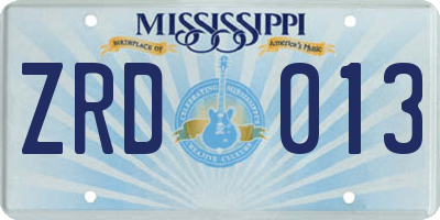 MS license plate ZRD013