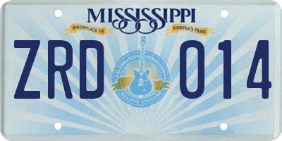 MS license plate ZRD014
