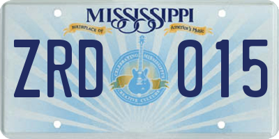 MS license plate ZRD015