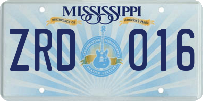 MS license plate ZRD016