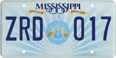 MS license plate ZRD017