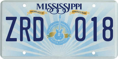 MS license plate ZRD018