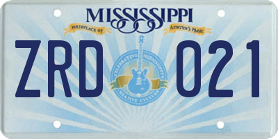 MS license plate ZRD021