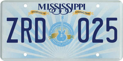 MS license plate ZRD025