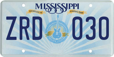MS license plate ZRD030